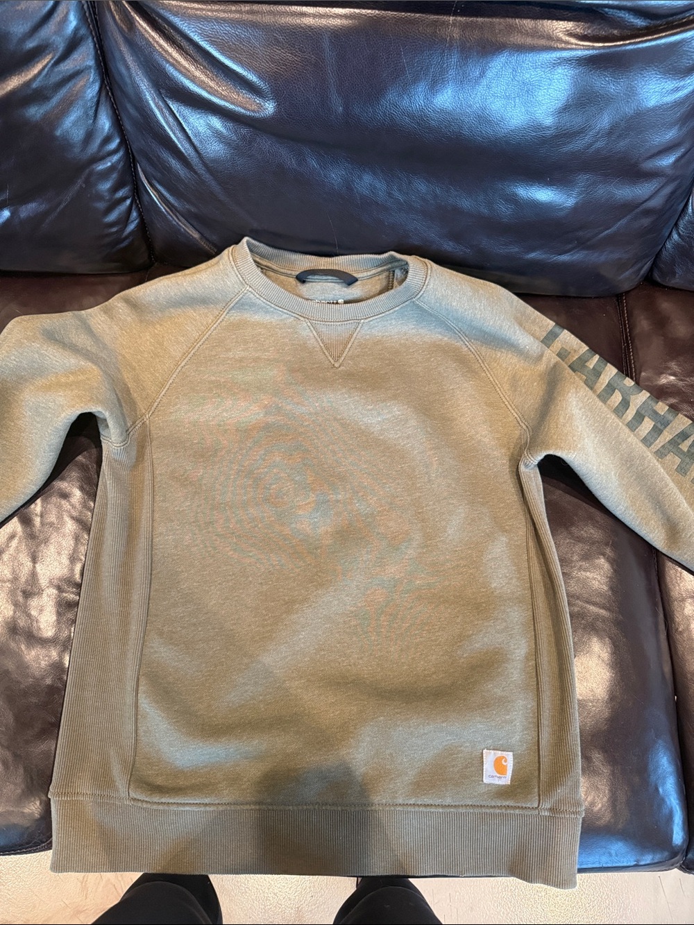 Carhartt Olive Green Crewneck Pullover with Sleeve Logo